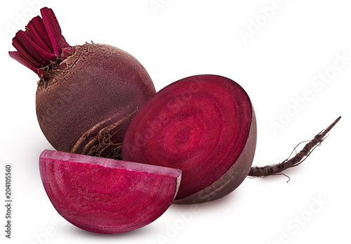 Fresh red beet root one cut in half and slice