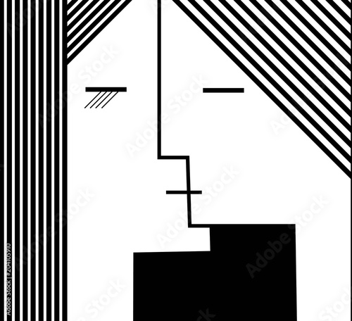 couple of people in geometric shape, kiss concept black and white,
