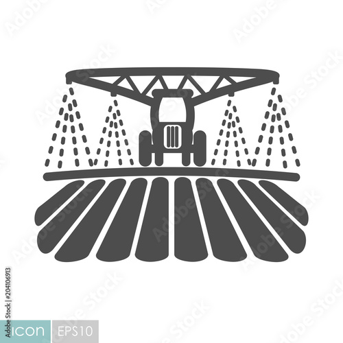 Tractor watering, soil and fertilizing field icon