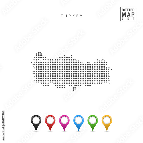 Vector Dotted Map of Turkey. Simple Silhouette of Turkey. Set of Multicolored Map Markers