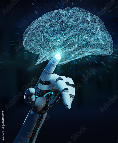 White humanoid hanid creating artificial intelligence 3D rendering