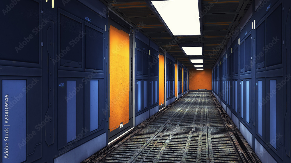 Obraz premium 3D Render. Futuristic spaceship interior corridor