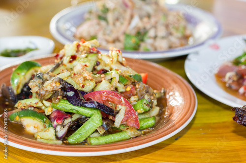 Spicy Cucumber Salad on table. Thailand food, Som Tum Taeng or cucumber salad Thai style.