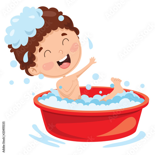 Vector Illustration Of Kid Having Bath