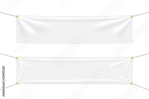 White textile banners with folds