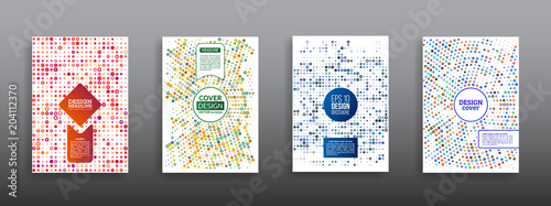 Halftone circle vector frame with colorful abstract random dots. Round annual report templates, business flyers. Vector abstract backgrounds.