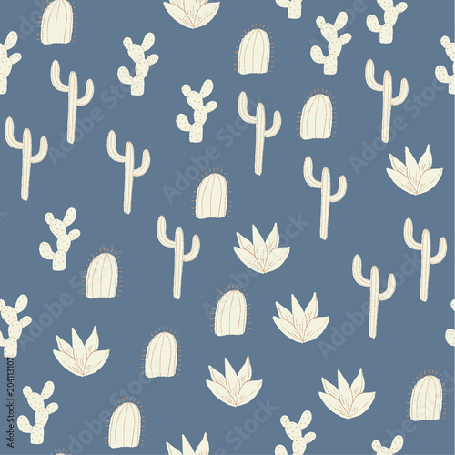 vector cacti on blue seamless repepat patern background