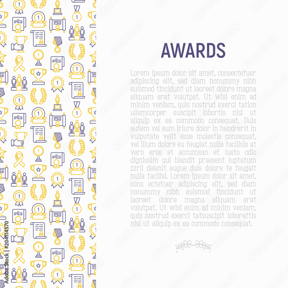 Vetor de Awards concept with thin line icons: trophy, medal, cup, star ...