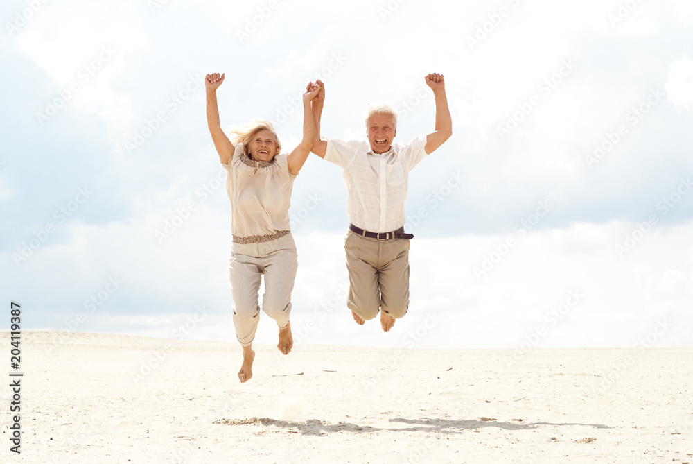 Superb elderly couple enjoy the sea breeze Superb elderly couple enjoy the sea breeze