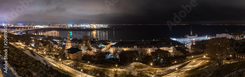 Night view of Nizhny Novgorod with Kanavinsky bridge and Alexander Nevsky Cathedral