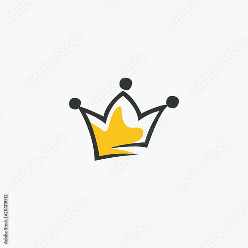 Graphic modernist element drawn by hand. royal crown of gold. Isolated on white background. Vector illustration. Logotype, logo