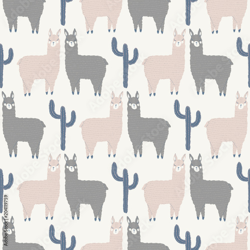 vector llama and cactus seamless repeat background