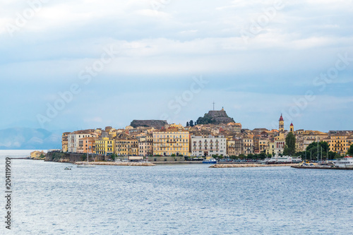 corfu or  kerkira island view from ship ,ioania sea , greece photo