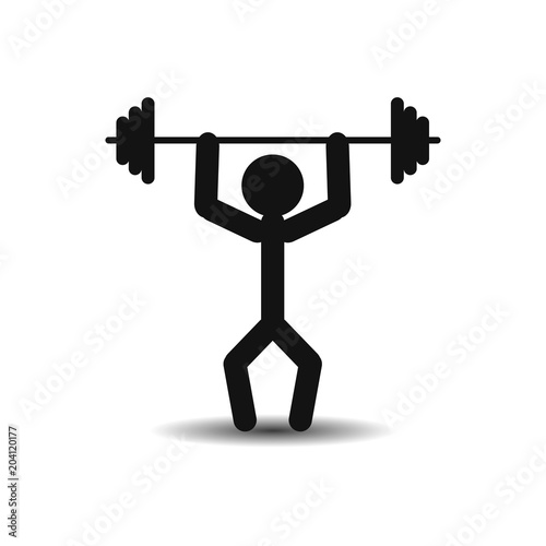 Stick figure icon of the sportsman weightlifter. Vector flat sign