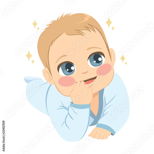 Cute baby boy with hand on ...