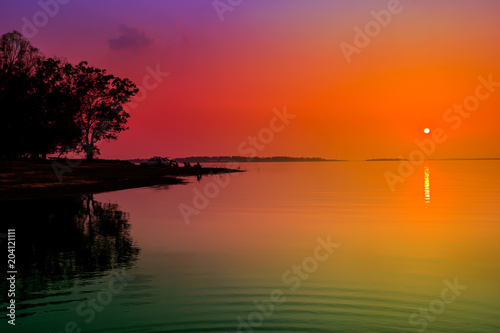 Sunset, Sunrise - Dawn, Springtime, Pier, Lake © weera