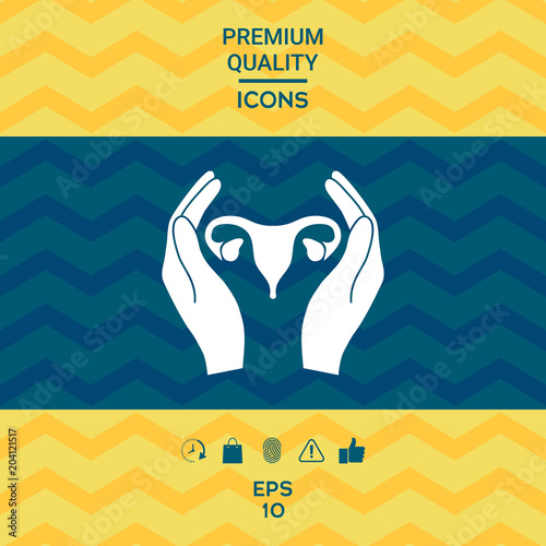 Hands holding Female uterus - protection icon