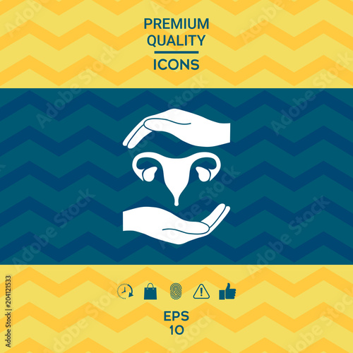 Hands holding Female uterus - protection symbol
