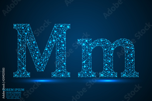 English letters abstract font consists 3d of triangles, lines, dots and connections. Vector illustration EPS 10.