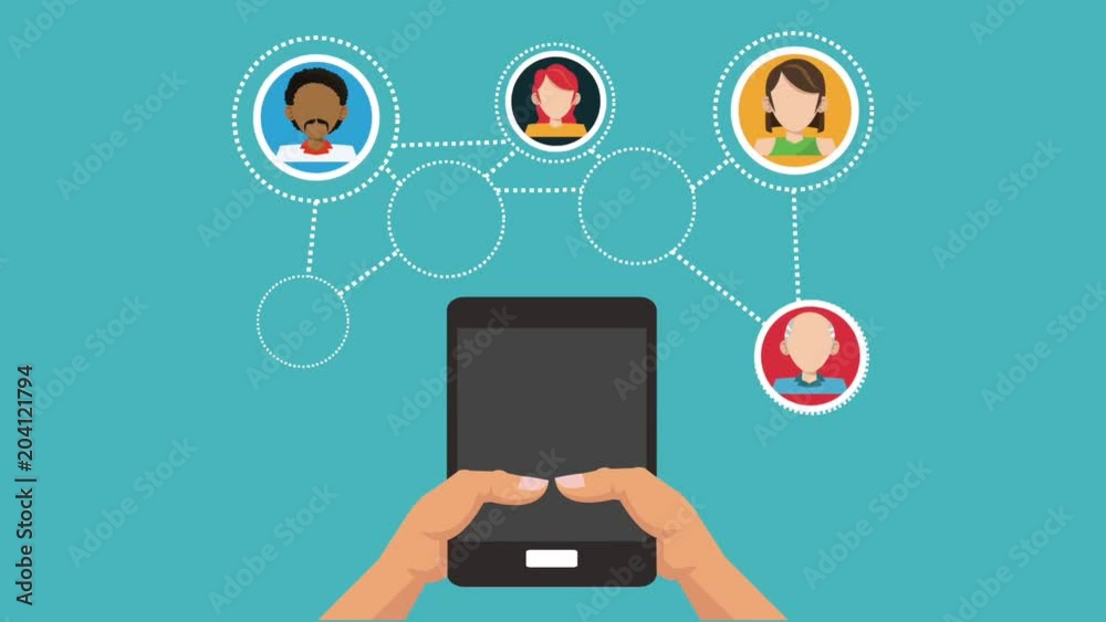 Hand using smartphone to contact people High Definition animation colorful scenes Hand using smartphone to contact people High Definition animation colorful scenes