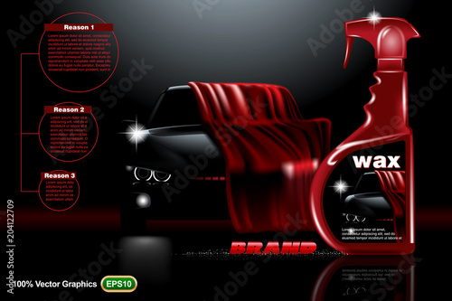 Covered car template on black background with wax spray.  Mock up is ready to be converted to your business needs.  Realistic image