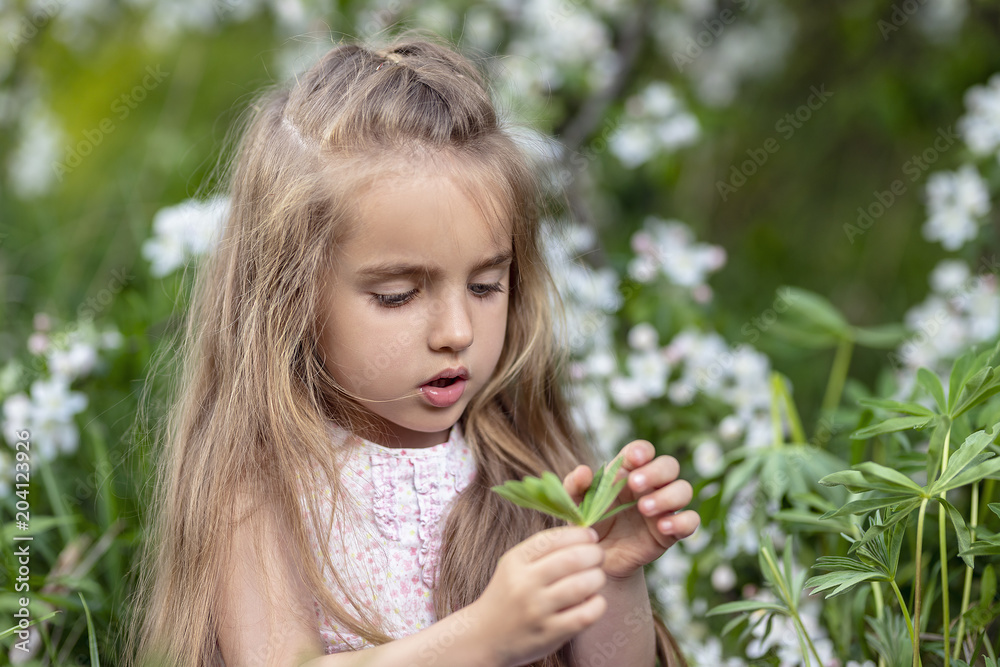 Beautiful girl in blooming apple tree garden enjoy warm spring day Beautiful girl in blooming apple tree garden enjoy warm spring day