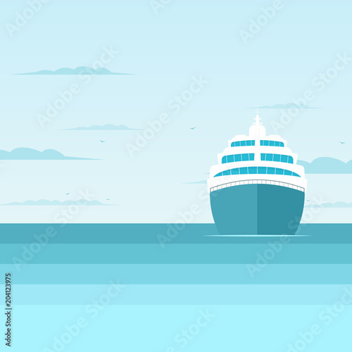 cruise liner in the sea, front view
