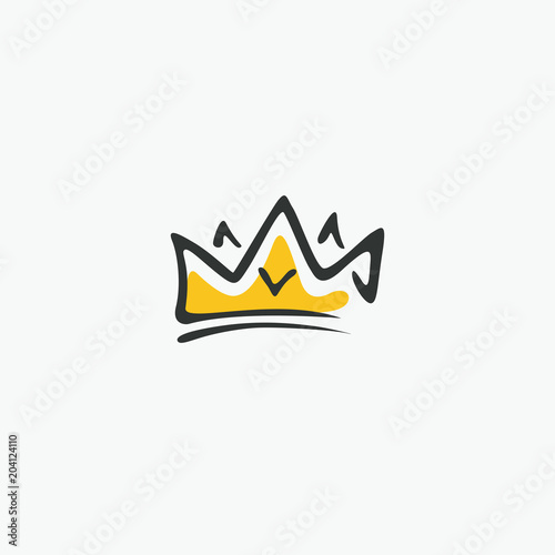 Graphic modernist element drawn by hand. royal crown of gold. Isolated on white background. Vector illustration. Logotype  logo