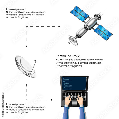 Vector illustration of the satellite internet connection. Wireless satelite technology