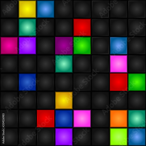 Seamless pattern - Black cubes. Multicolored figures. Vector.