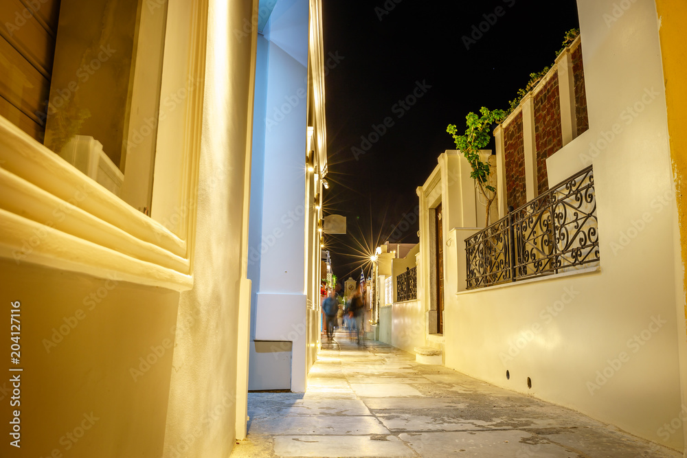 Oia street view, Santorini, Greece at night