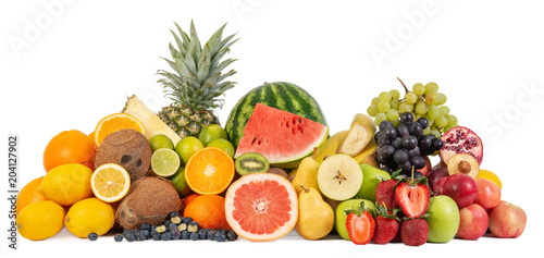 Mixed fresh fruits isolated on white