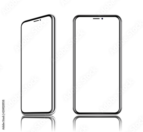 phone realistic vector front view, It located obliquely, turn on the diagonal, isolated on white background