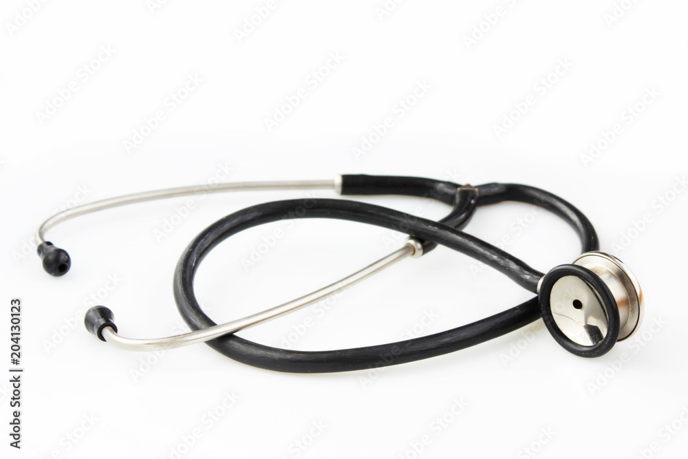 old veterinary stethophonendoscope on a white background. old veterinary stethophonendoscope on a white background.