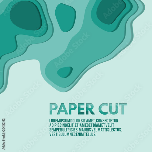 Art paper cut of topographic map. Pleasant colors of blue tone. Origami modern design. Vector illustration