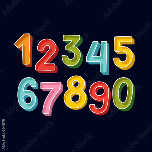 Cute Handdrawn numbers set for kids made in vector. Doodle math elements from 0 to 9. Isolated characters. 