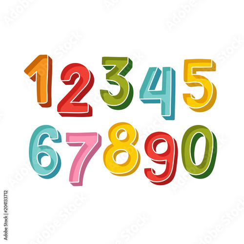 Cute Handdrawn numbers set for kids made in vector. Doodle math elements from 0 to 9. Isolated characters. 