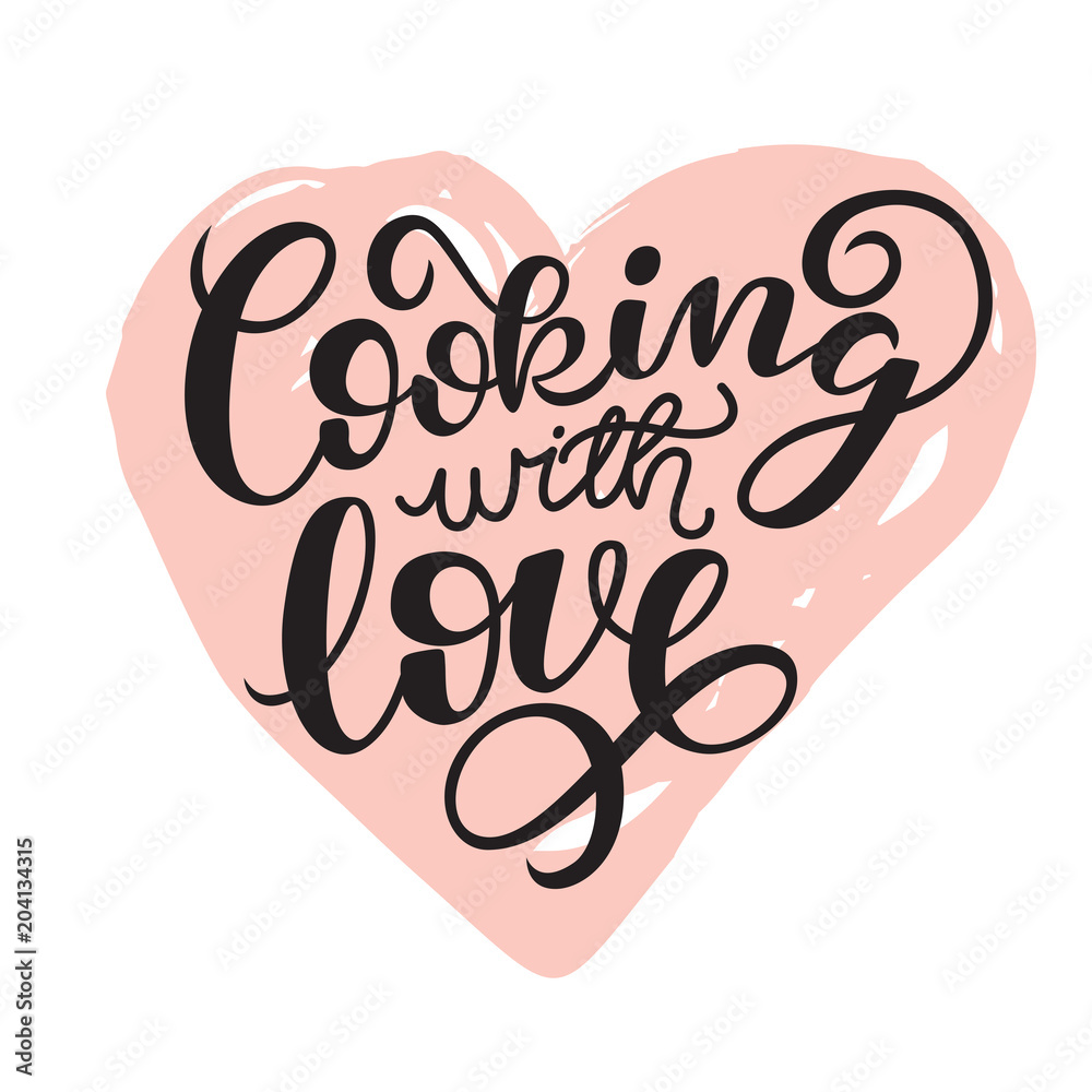 Cooking with love handwritten card. Printable quote template