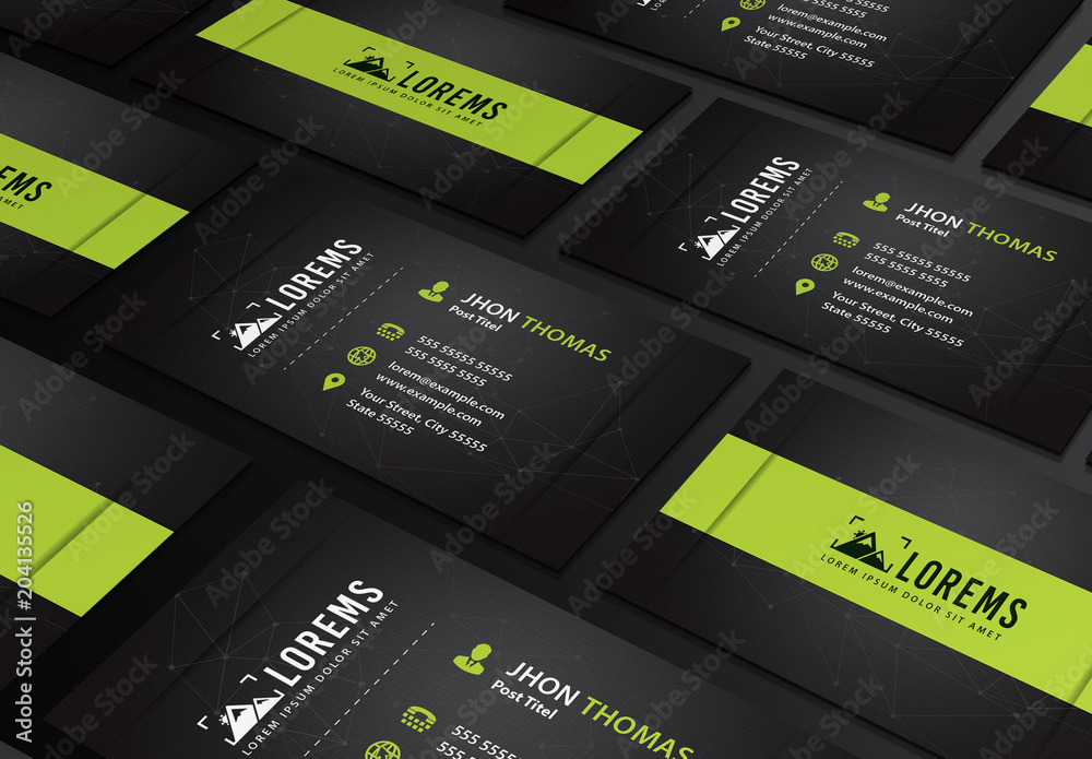 Business Card Layout with Lime Green Accents Stock Template Adobe Stock
