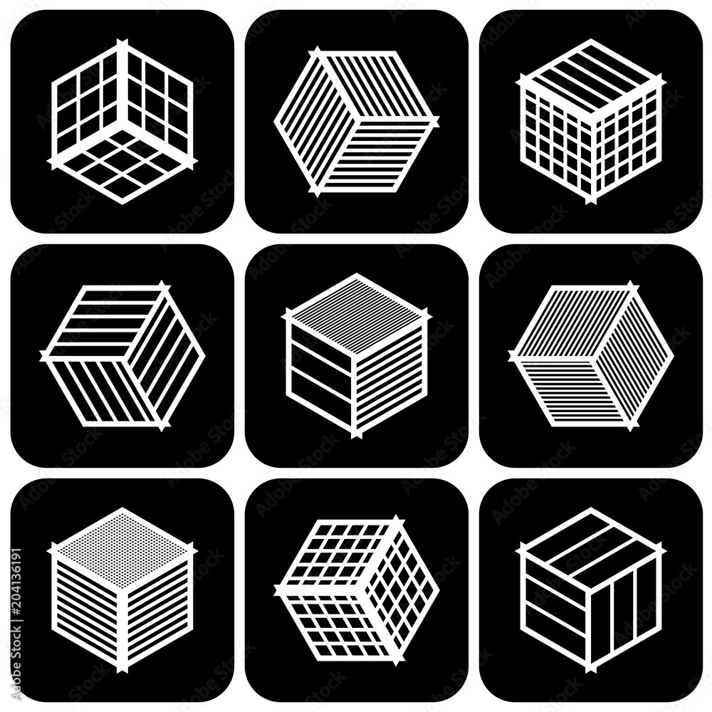Design elements set. Cubic shape icons. Design elements set. Cubic shape icons.