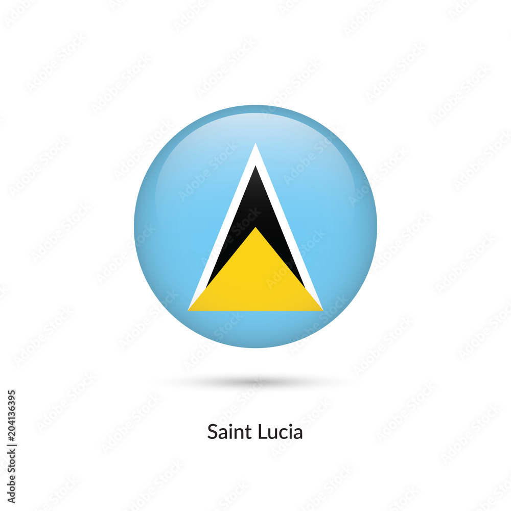 Saint Lucia flag - round glossy button. Vector Illustration Saint Lucia flag - round glossy button. Vector Illustration