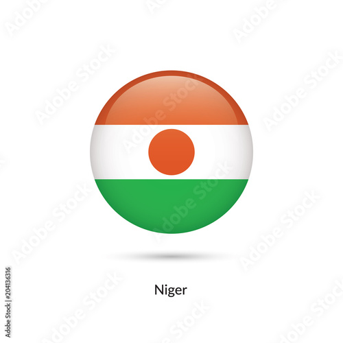 Niger flag - round glossy button. Vector Illustration