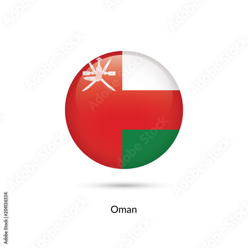 Oman flag - round glossy button. Vector Illustration