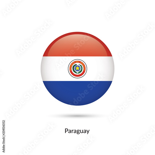 Paraguay flag - round glossy button. Vector Illustration