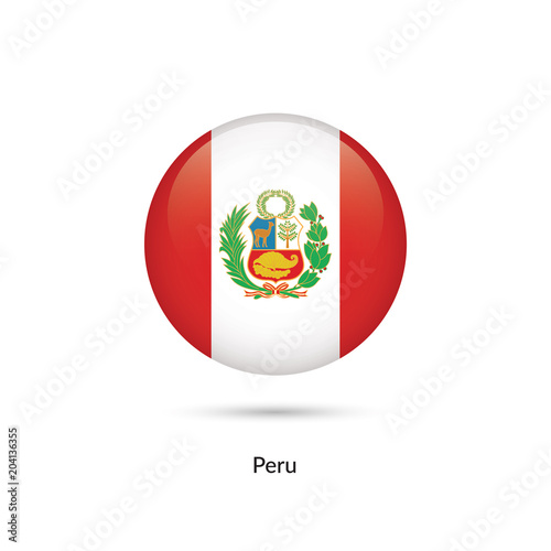 Peru flag - round glossy button. Vector Illustration