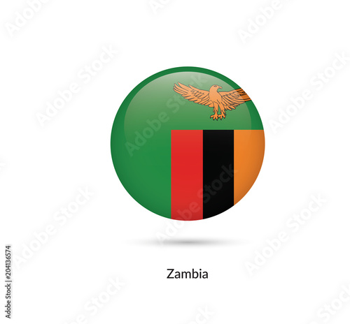 Zambia flag - round glossy button. Vector Illustration