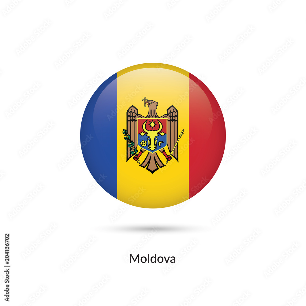 Fototapeta premium Moldova flag - round glossy button. Vector Illustration