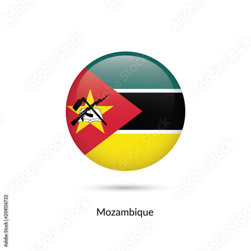 Mozambique flag - round glossy button. Vector Illustration