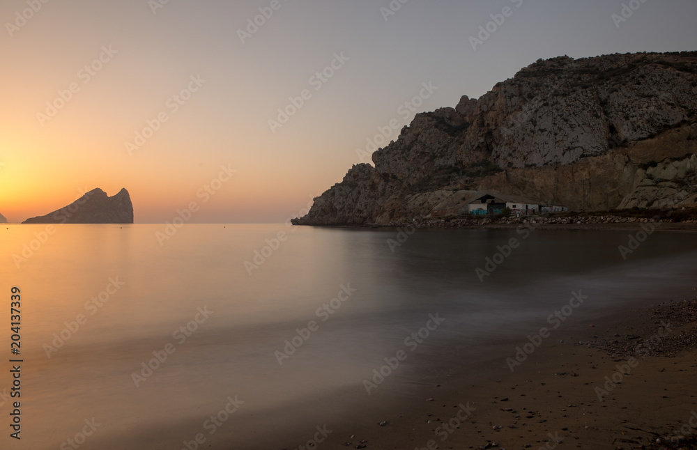 Sunrise on a beach in Aguilas, Murcia