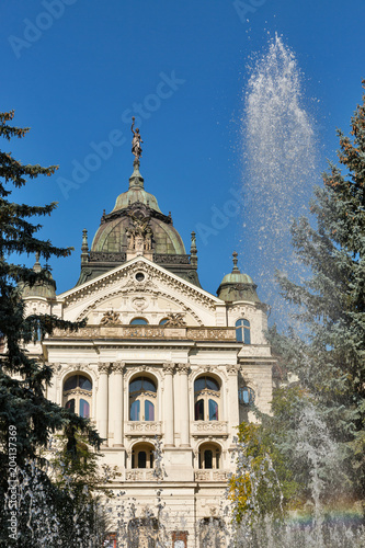 Singing Fountain and State Theater in Kosice Old Town, Slovakia.